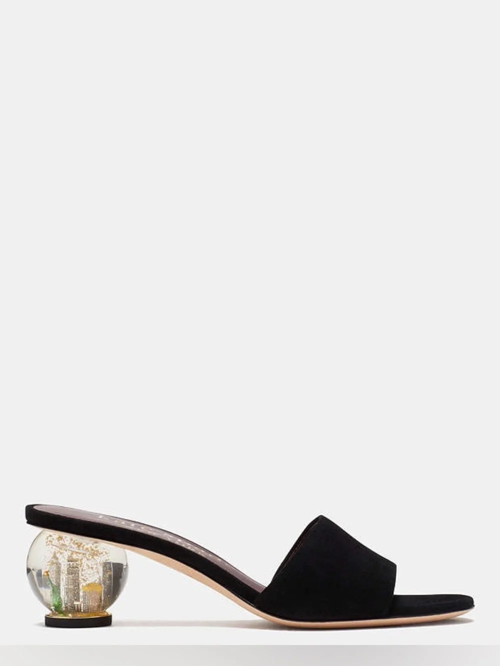 kate spade Black Suede Slide Mules Clear Round Heel Polished Slide Sandals 6B
